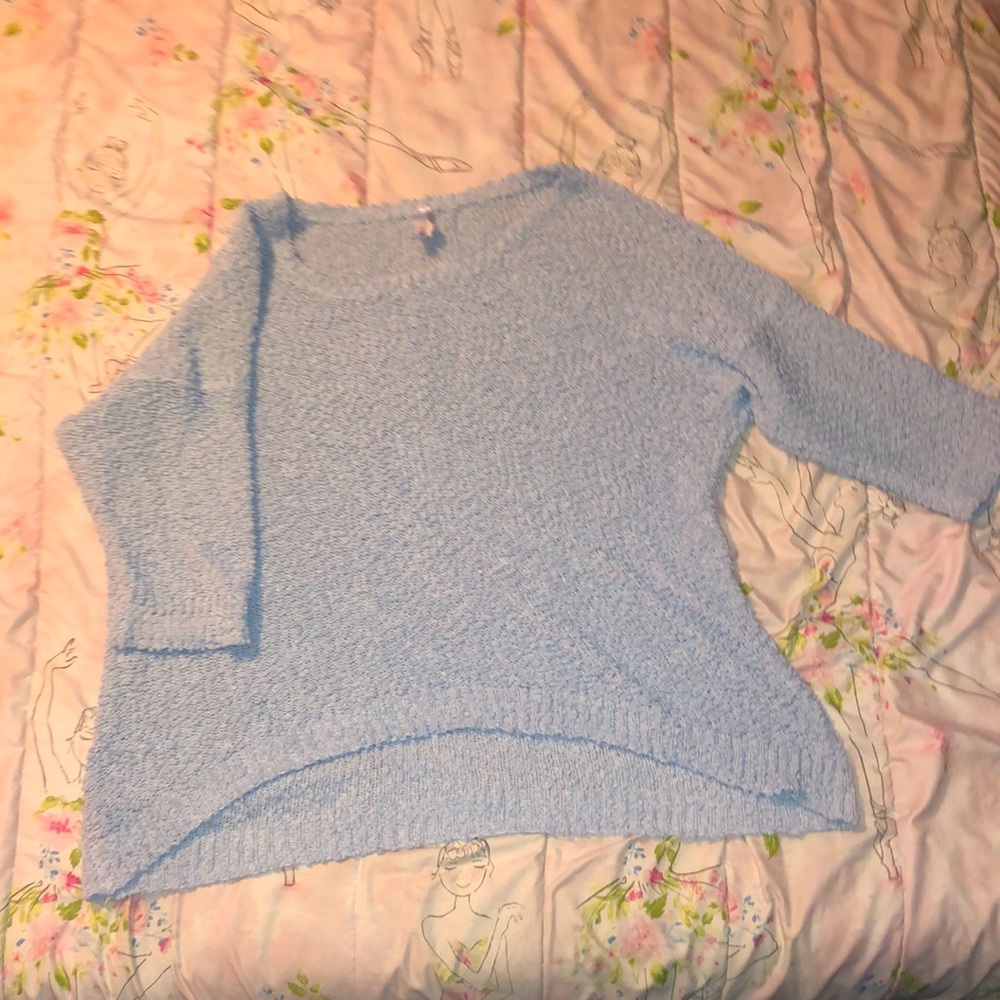 Blue sweater with rose pattern